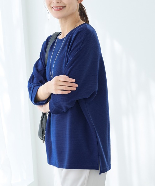 Honeys(ハニーズ)の「【UVカット】7分袖アクセ付ドルマントップス(Tシャツ/カットソー・レディース・オレンジ系その他/ブルー/アイボリー/ブラック/イエロー/ベージュ・L/LL/M)」の14枚目の写真