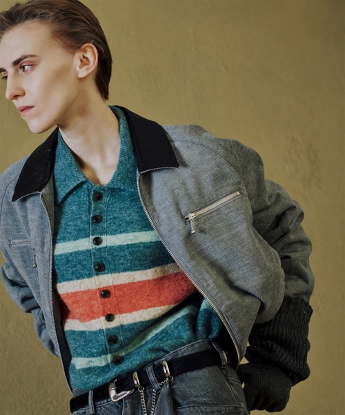 Jieda（ジエダ）の「STRIPED KNIT POLO（ニット/セーター・メンズ・エメラルド/ブラック/ブラウン・2/1）」の3枚目の写真