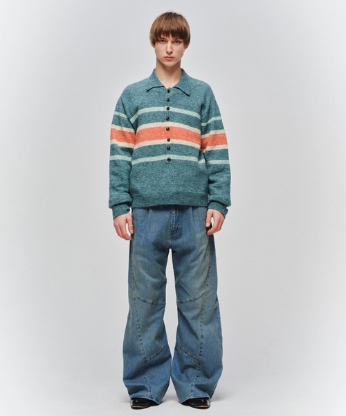 Jieda（ジエダ）の「STRIPED KNIT POLO（ニット/セーター・メンズ・エメラルド/ブラック/ブラウン・2/1）」の5枚目の写真