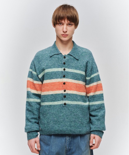 Jieda（ジエダ）の「STRIPED KNIT POLO（ニット/セーター・メンズ・エメラルド/ブラック/ブラウン・2/1）」の6枚目の写真