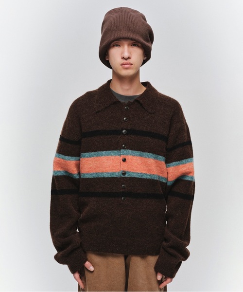 Jieda（ジエダ）の「STRIPED KNIT POLO（ニット/セーター・メンズ・エメラルド/ブラック/ブラウン・2/1）」の11枚目の写真