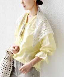 SHIPS | 〈手洗い可能〉綿 シルク Vネック フリル タック ブラウス(シャツ/ブラウス)