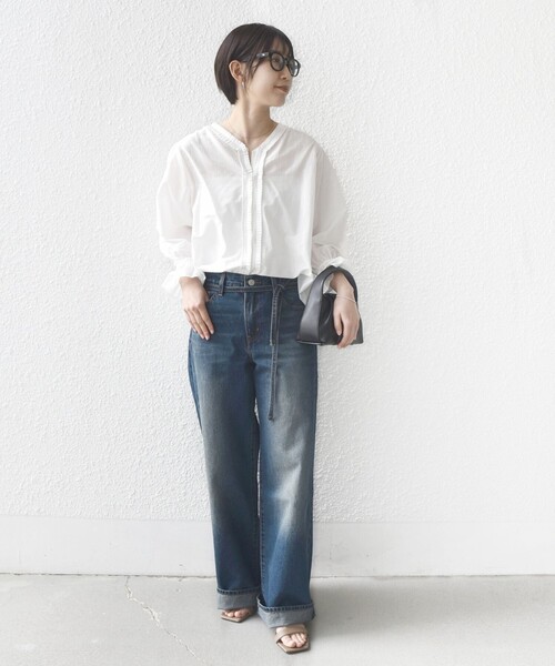 SHIPS（シップス）の「〈手洗い可能〉綿 シルク Vネック フリル タック ブラウス（シャツ/ブラウス・レディース・ネイビー/ライトイエロー/オフホワイト・ONE SIZE）」の10枚目の写真