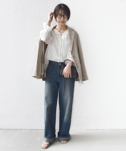 SHIPS（シップス）の「〈手洗い可能〉綿 シルク Vネック フリル タック ブラウス（シャツ/ブラウス・レディース・ネイビー/ライトイエロー/オフホワイト・ONE SIZE）」の20枚目の写真