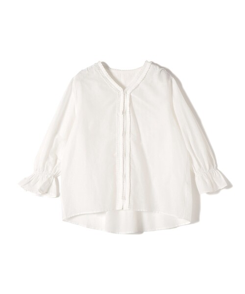 SHIPS（シップス）の「〈手洗い可能〉綿 シルク Vネック フリル タック ブラウス（シャツ/ブラウス・レディース・ネイビー/ライトイエロー/オフホワイト・ONE SIZE）」の5枚目の写真