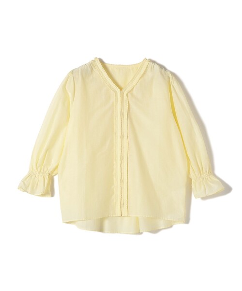 SHIPS（シップス）の「〈手洗い可能〉綿 シルク Vネック フリル タック ブラウス（シャツ/ブラウス・レディース・ネイビー/ライトイエロー/オフホワイト・ONE SIZE）」の7枚目の写真