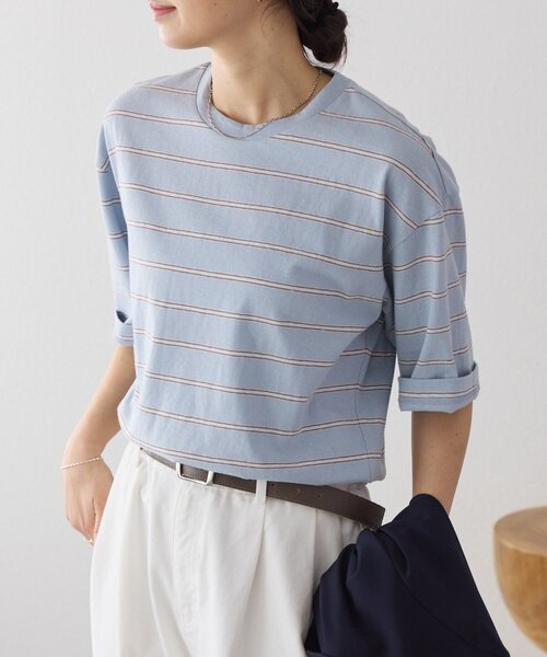 RIVE DROITE（リヴドロワ）の「【大人のボーダーTシャツ】マルチボーダーゴブソデTee（Tシャツ/カットソー・レディース・サックスブルー/ベージュ・FREE）」の2枚目の写真