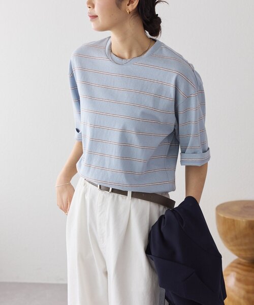RIVE DROITE（リヴドロワ）の「【大人のボーダーTシャツ】マルチボーダーゴブソデTee（Tシャツ/カットソー・レディース・サックスブルー/ベージュ・FREE）」の11枚目の写真