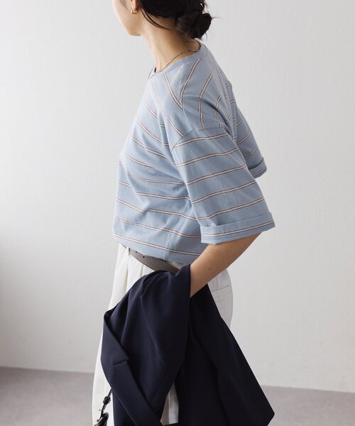 RIVE DROITE（リヴドロワ）の「【大人のボーダーTシャツ】マルチボーダーゴブソデTee（Tシャツ/カットソー・レディース・サックスブルー/ベージュ・FREE）」の12枚目の写真