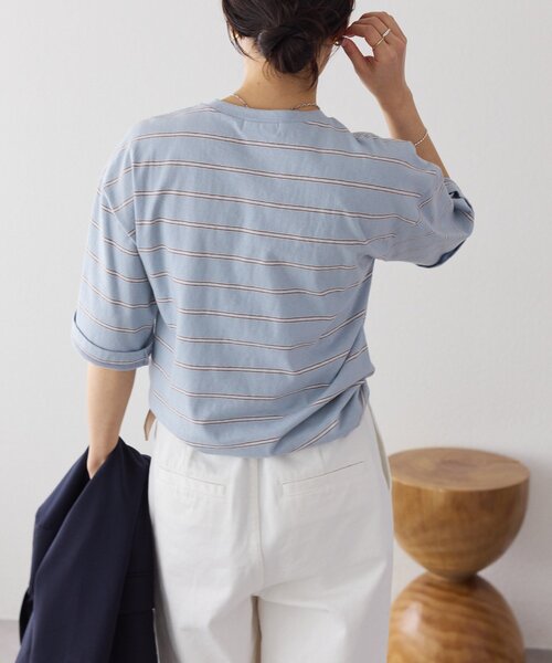 RIVE DROITE（リヴドロワ）の「【大人のボーダーTシャツ】マルチボーダーゴブソデTee（Tシャツ/カットソー・レディース・サックスブルー/ベージュ・FREE）」の13枚目の写真