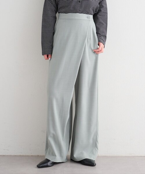 Kastane（カスタネ）の「【一部店舗限定/セットアップ対応/S.Mサイズ展開】B シャンブレーラップスラックス（スラックス・レディース・サックスブルー/ブラック/ベージュ・MEDIUM/SMALL）」の3枚目の写真