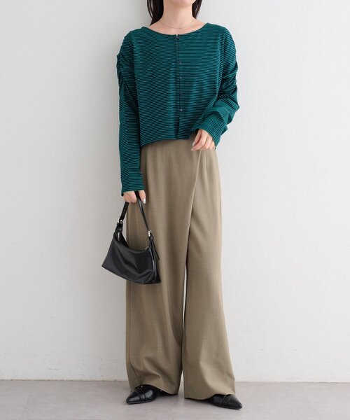 Kastane（カスタネ）の「【一部店舗限定/セットアップ対応/S.Mサイズ展開】B シャンブレーラップスラックス（スラックス・レディース・サックスブルー/ブラック/ベージュ・MEDIUM/SMALL）」の16枚目の写真