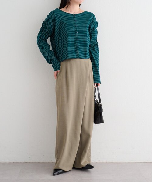 Kastane（カスタネ）の「【一部店舗限定/セットアップ対応/S.Mサイズ展開】B シャンブレーラップスラックス（スラックス・レディース・サックスブルー/ブラック/ベージュ・MEDIUM/SMALL）」の17枚目の写真