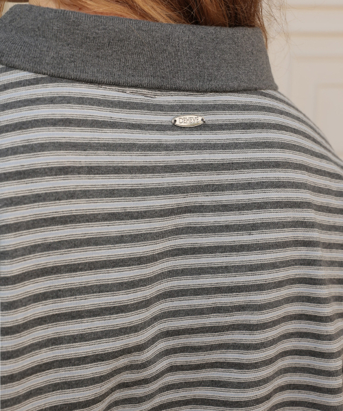 DEHEVE（デヘヴェ）の「Collar Stripe Sweatshirt [Gray]（ポロシャツ・レディース・アッシュグレー・FREE）」の6枚目の写真