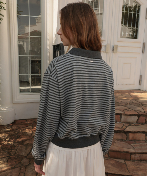 DEHEVE（デヘヴェ）の「Collar Stripe Sweatshirt [Gray]（ポロシャツ・レディース・アッシュグレー・FREE）」の7枚目の写真