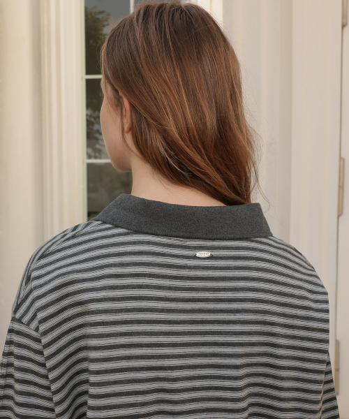 DEHEVE（デヘヴェ）の「Collar Stripe Sweatshirt [Gray]（ポロシャツ・レディース・アッシュグレー・FREE）」の8枚目の写真