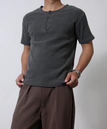 【NYS】ピグメント ヴィンテージ ショート丈 ワッフル ヘンリーネック 半袖Tシャツ