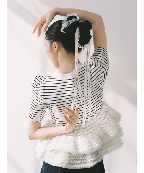 SNIDEL（スナイデル）の「【Chacott】コラボペプラムニットプルオーバー（ニット/セーター・レディース・その他/ネイビー/ホワイト・F）」の5枚目の写真