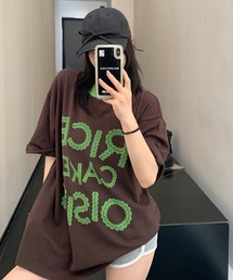 Dalfwin | 韓国ファッション RICECAKEレースロゴ半袖Tシャツ(Tシャツ/カットソー)