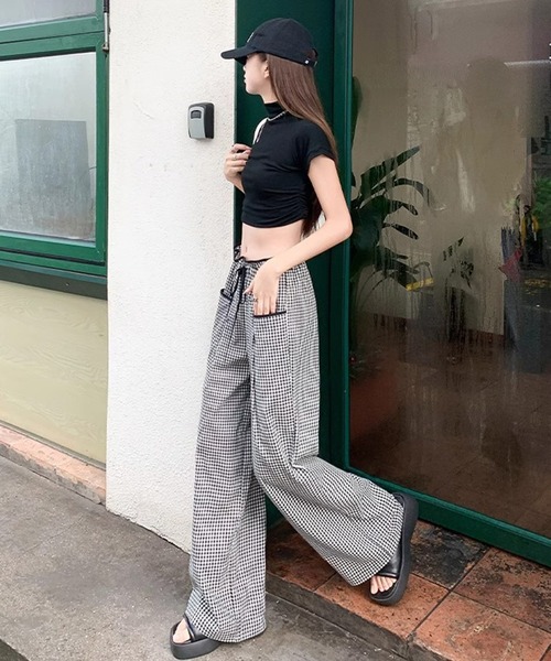 shyam inspiration(シャムインスピレーション)の「ギンガムチェックイージーパンツ(その他パンツ・レディース・ブラック・L/M)」の8枚目の写真