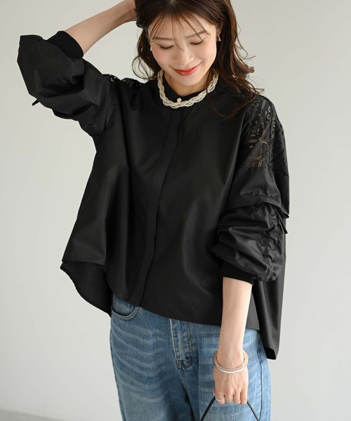 Muffiny(マフィニー)の「レースショルダーデザインブラウス(シャツ/ブラウス・レディース・ブラック/オフホワイト・MEDIUM)」の13枚目の写真