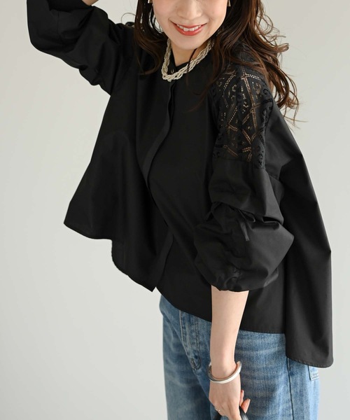 Muffiny(マフィニー)の「レースショルダーデザインブラウス(シャツ/ブラウス・レディース・ブラック/オフホワイト・MEDIUM)」の14枚目の写真
