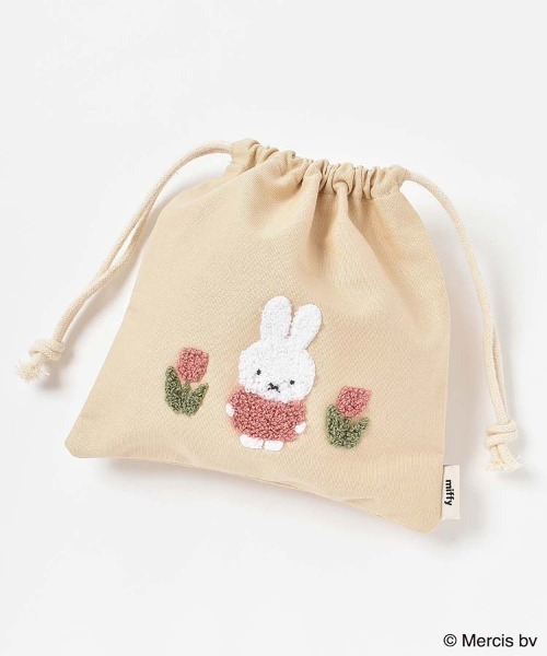 Miffy( ミッフィー)の「miffyスプリングサガラ刺繍巾着(ポーチ・レディース・ベージュ/グレー・FREE)」の2枚目の写真