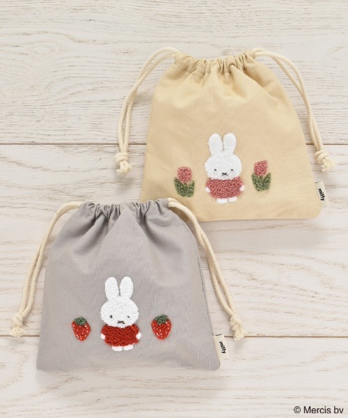 Miffy( ミッフィー)の「miffyスプリングサガラ刺繍巾着(ポーチ・レディース・ベージュ/グレー・FREE)」の9枚目の写真