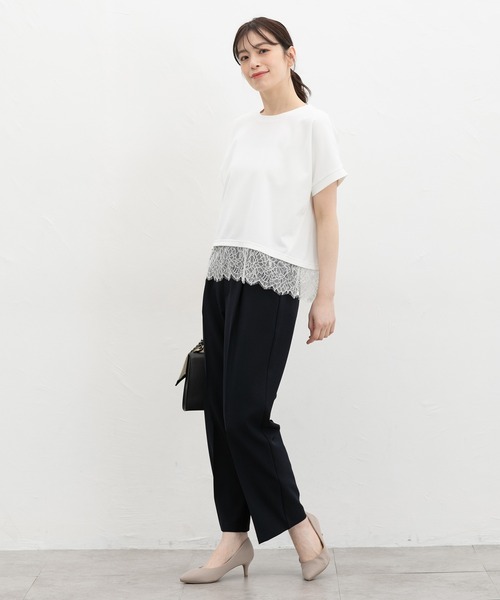 Honeys(ハニーズ)の「【ハニさら・接触冷感・UVカット・遮熱】裾レーストップス(Tシャツ/カットソー・レディース・キャメル/アイボリー/ブラック/ブルーグリーン・L/LL/M/S)」の6枚目の写真