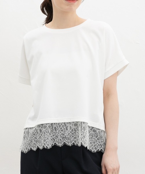 Honeys(ハニーズ)の「【ハニさら・接触冷感・UVカット・遮熱】裾レーストップス(Tシャツ/カットソー・レディース・キャメル/アイボリー/ブラック/ブルーグリーン・L/LL/M/S)」の7枚目の写真