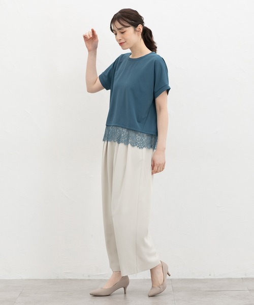 Honeys(ハニーズ)の「【ハニさら・接触冷感・UVカット・遮熱】裾レーストップス(Tシャツ/カットソー・レディース・キャメル/アイボリー/ブラック/ブルーグリーン・L/LL/M/S)」の10枚目の写真