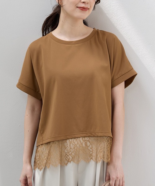 Honeys(ハニーズ)の「【ハニさら・接触冷感・UVカット・遮熱】裾レーストップス(Tシャツ/カットソー・レディース・キャメル/アイボリー/ブラック/ブルーグリーン・L/LL/M/S)」の13枚目の写真