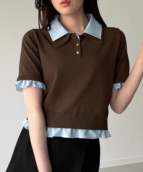 junoah(ジュノア)の「レイヤードフリルポロニット(ニット/セーター・レディース・ブラウン/ネイビー/ブラック・LARGE/MEDIUM)」の2枚目の写真