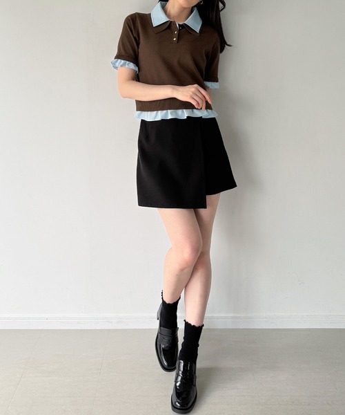 junoah(ジュノア)の「レイヤードフリルポロニット(ニット/セーター・レディース・ブラウン/ネイビー/ブラック・LARGE/MEDIUM)」の4枚目の写真