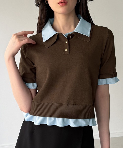 junoah(ジュノア)の「レイヤードフリルポロニット(ニット/セーター・レディース・ブラウン/ネイビー/ブラック・LARGE/MEDIUM)」の6枚目の写真
