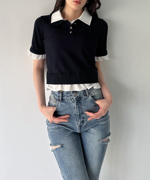 junoah(ジュノア)の「レイヤードフリルポロニット(ニット/セーター・レディース・ブラウン/ネイビー/ブラック・LARGE/MEDIUM)」の7枚目の写真