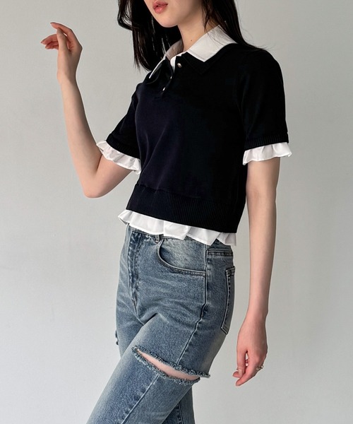 junoah(ジュノア)の「レイヤードフリルポロニット(ニット/セーター・レディース・ブラウン/ネイビー/ブラック・LARGE/MEDIUM)」の8枚目の写真
