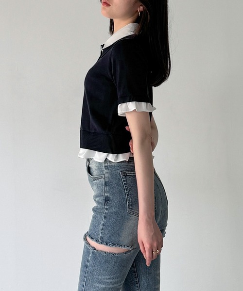 junoah(ジュノア)の「レイヤードフリルポロニット(ニット/セーター・レディース・ブラウン/ネイビー/ブラック・LARGE/MEDIUM)」の9枚目の写真
