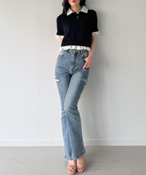 junoah(ジュノア)の「レイヤードフリルポロニット(ニット/セーター・レディース・ブラウン/ネイビー/ブラック・LARGE/MEDIUM)」の10枚目の写真