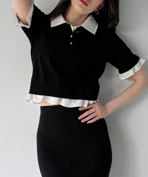 junoah(ジュノア)の「レイヤードフリルポロニット(ニット/セーター・レディース・ブラウン/ネイビー/ブラック・LARGE/MEDIUM)」の11枚目の写真