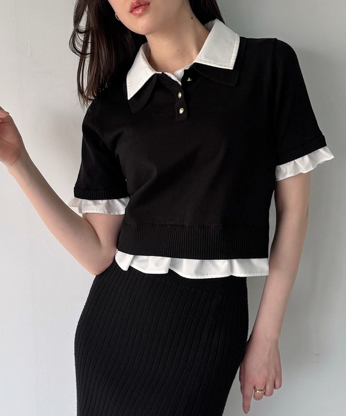 junoah(ジュノア)の「レイヤードフリルポロニット(ニット/セーター・レディース・ブラウン/ネイビー/ブラック・LARGE/MEDIUM)」の12枚目の写真