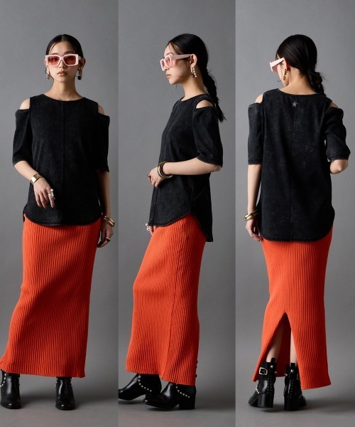 GEVS.（ジェイヴィス）の「オープンショルダーテレコプルオーバー＜大きいサイズ有＞GEVS.（Tシャツ/カットソー・レディース・スミクロ/イエロー・5L/4L/3L/LL/L/M）」の7枚目の写真