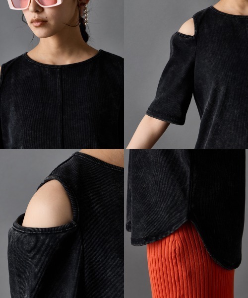 GEVS.（ジェイヴィス）の「オープンショルダーテレコプルオーバー＜大きいサイズ有＞GEVS.（Tシャツ/カットソー・レディース・スミクロ/イエロー・5L/4L/3L/LL/L/M）」の6枚目の写真