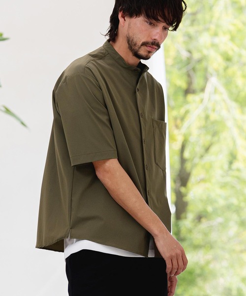 CAMBIO(カンビオ)の「mhs2620-アイスファブリックバンドカラーSSシャツ(15082M26CM)(シャツ/ブラウス・メンズ・ネイビー/ホワイト/カーキ・M/L/XL)」の5枚目の写真