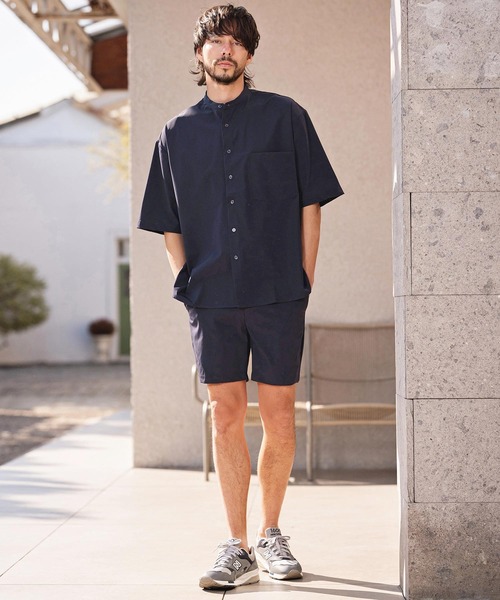 CAMBIO(カンビオ)の「mhs2620-アイスファブリックバンドカラーSSシャツ(15082M26CM)(シャツ/ブラウス・メンズ・ネイビー/ホワイト/カーキ・M/L/XL)」の11枚目の写真