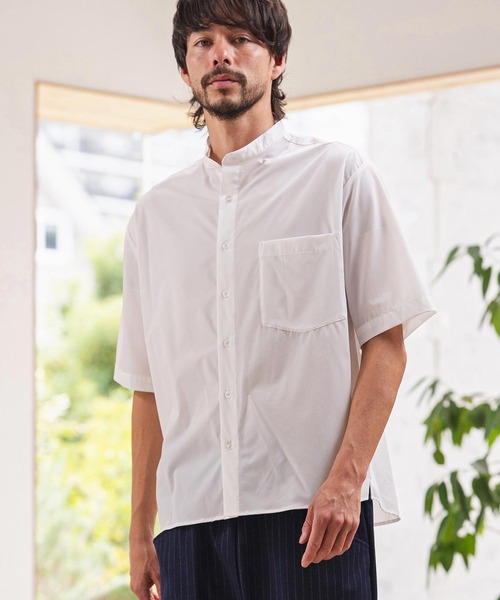 CAMBIO(カンビオ)の「mhs2620-アイスファブリックバンドカラーSSシャツ(15082M26CM)(シャツ/ブラウス・メンズ・ネイビー/ホワイト/カーキ・M/L/XL)」の13枚目の写真