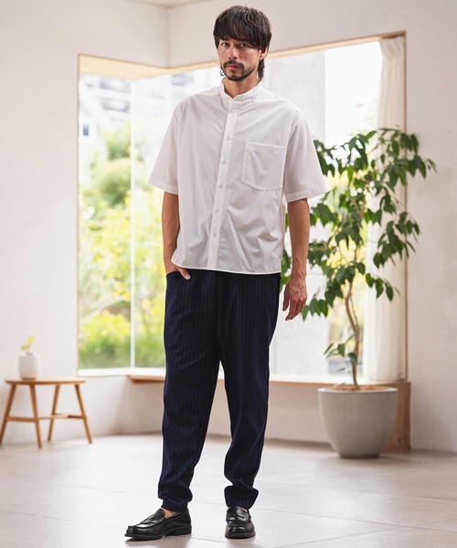 CAMBIO(カンビオ)の「mhs2620-アイスファブリックバンドカラーSSシャツ(15082M26CM)(シャツ/ブラウス・メンズ・ネイビー/ホワイト/カーキ・M/L/XL)」の15枚目の写真