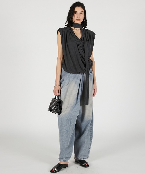 PRANK PROJECT（プランクプロジェクト）の「【2026Summer Pre-Order】アシンメトリードレープパンツ / Asymmetrical Drape Pants（その他パンツ・レディース・ネイビー/ブルー/カーキ・36/38）」の9枚目の写真