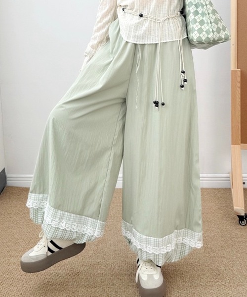 SHOUYO(ショウヨウ)の「レース切替 ワイドイージーパンツ(その他パンツ・レディース・グリーン・M)」の2枚目の写真