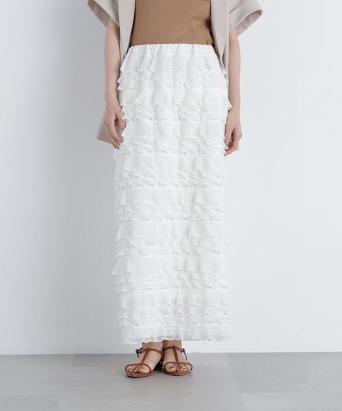 N.(N. Natural Beauty Basic)(エヌエヌナチュラルビューティーベーシック)の「フリルティアードナロースカート(スカート・レディース・オフホワイト/ブラック・P/S/MEDIUM)」の2枚目の写真